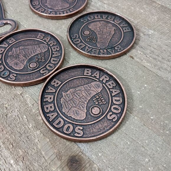 Metal coaster set, copper color vacation souvenir coaster, Barbados coasters - Picture 7 of 7